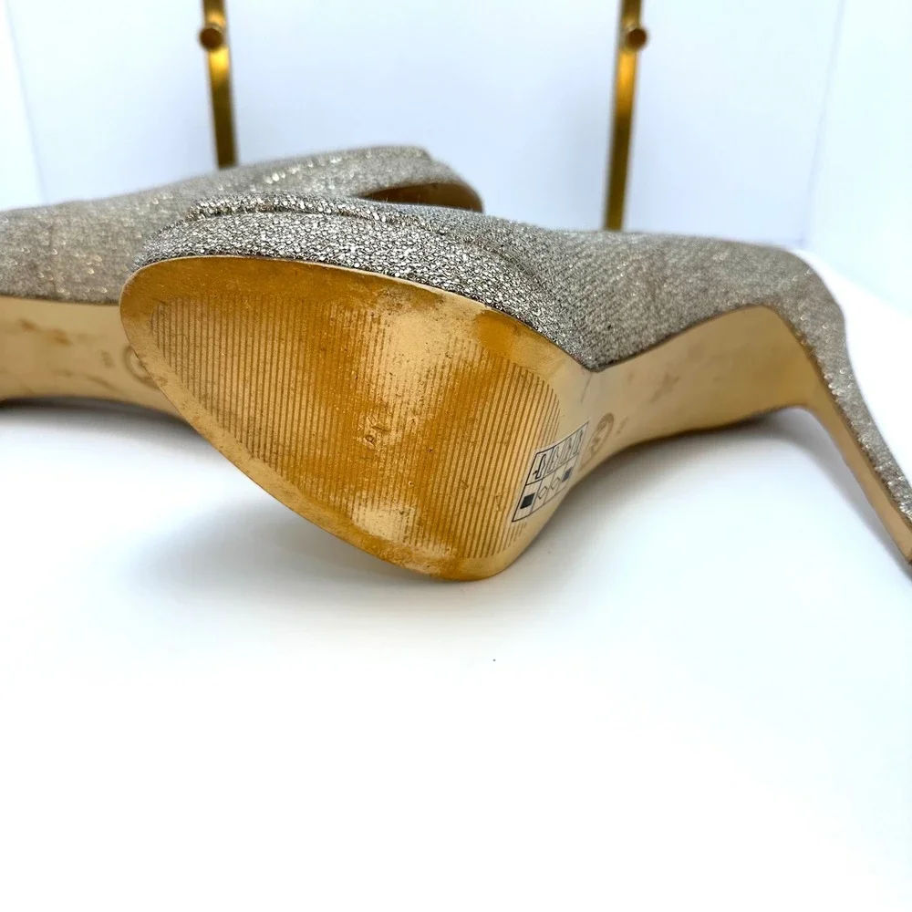 Michael Kors Gold Glitter Peep Toe Platform Pumps Stiletto Heels‎ Womens 9M